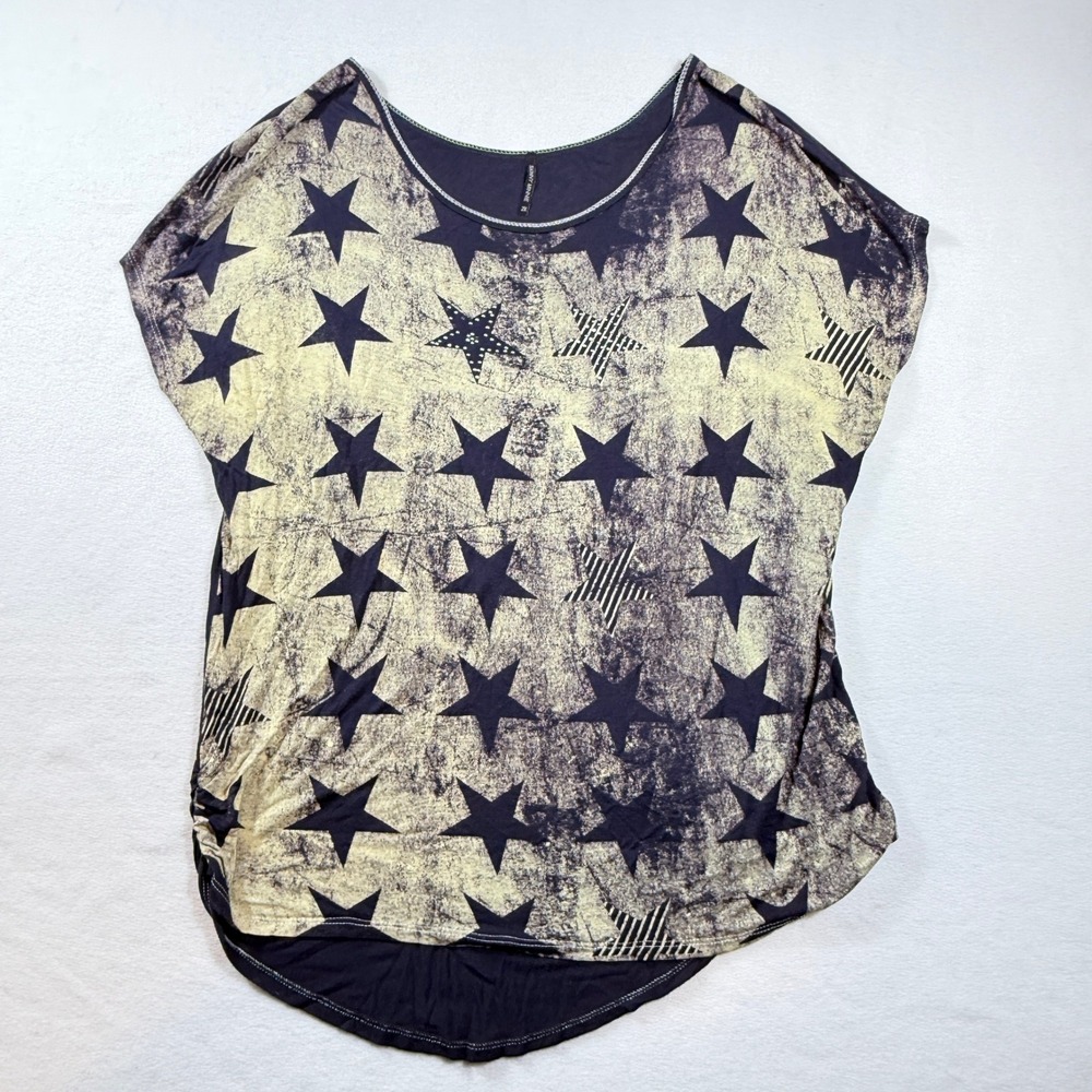 Skinny Minnie Star Top Women 2X Navy Blue Rhinestone Y2K Indie‎ Edgy Patriotic